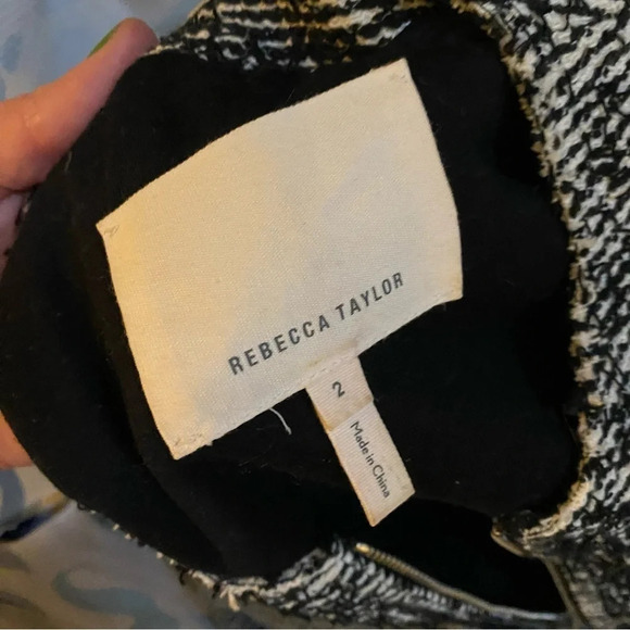 Rebecca Taylor Textured Tweed Peplum Jacket Blazer Size 2 / XS Black Cream - Picture 10 of 14